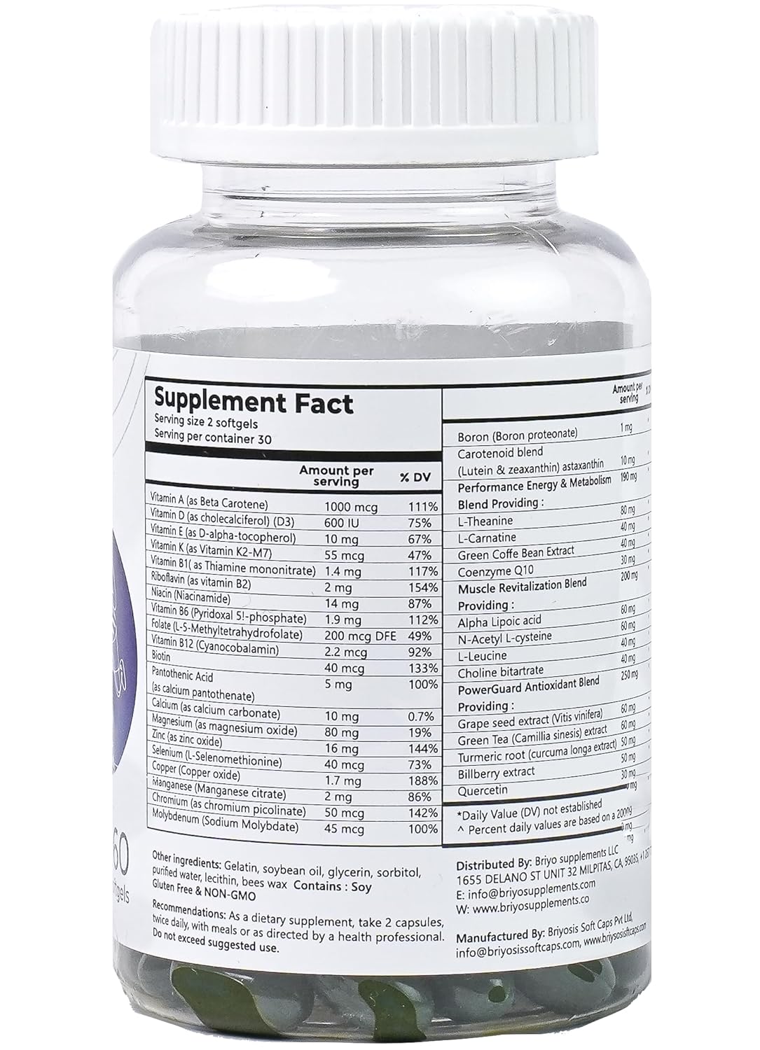 Briyo All Around Revitalize - Energy Boost and Muscle Function Support: Enhances Energy Levels and Metabolism, Vitamins & Minerals, Tea, Grape Seed, Turmeric Root, Amino Acids, and More - 30