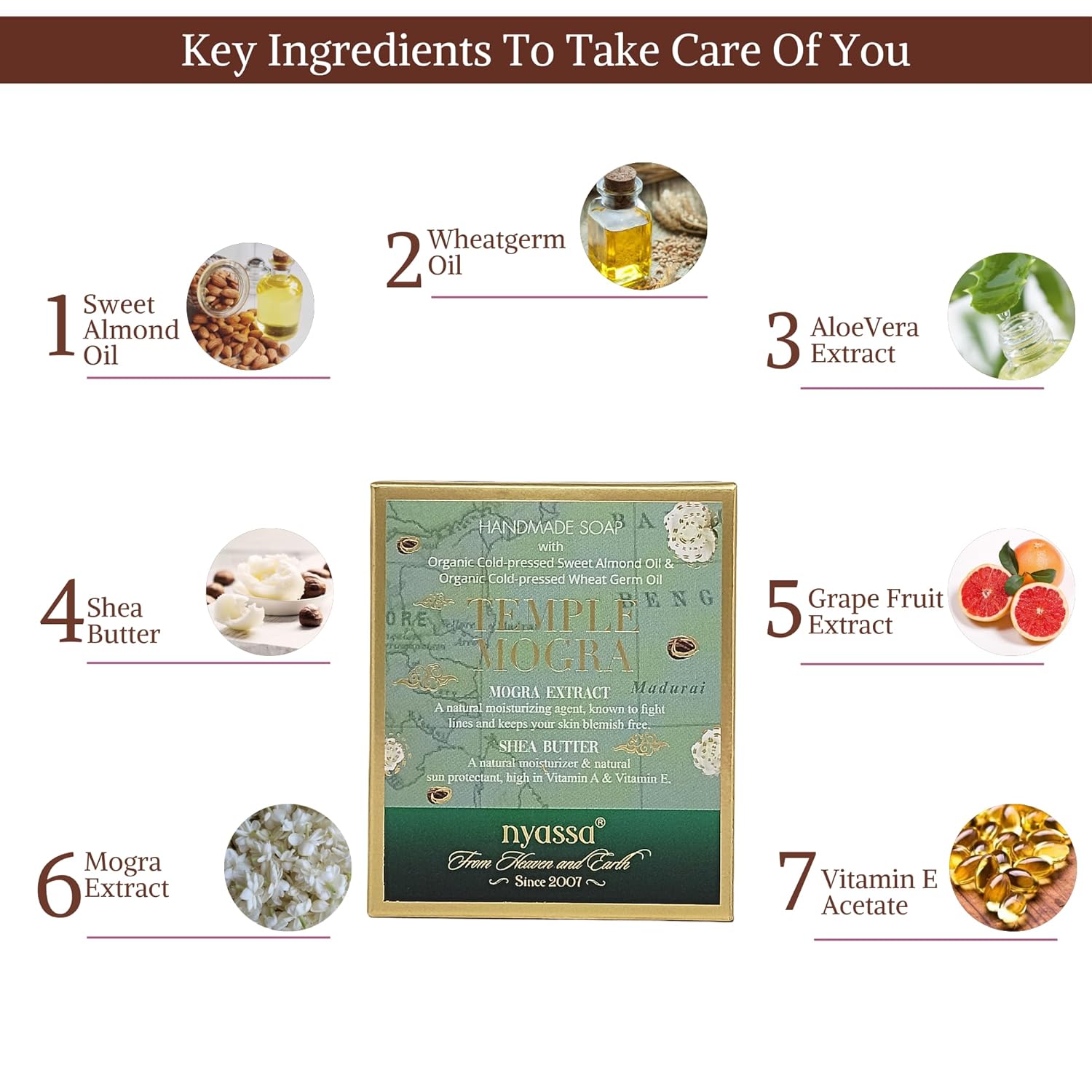 Nyassa Temple Mogra Natural Bathing Handmade Soap - 150 Gms