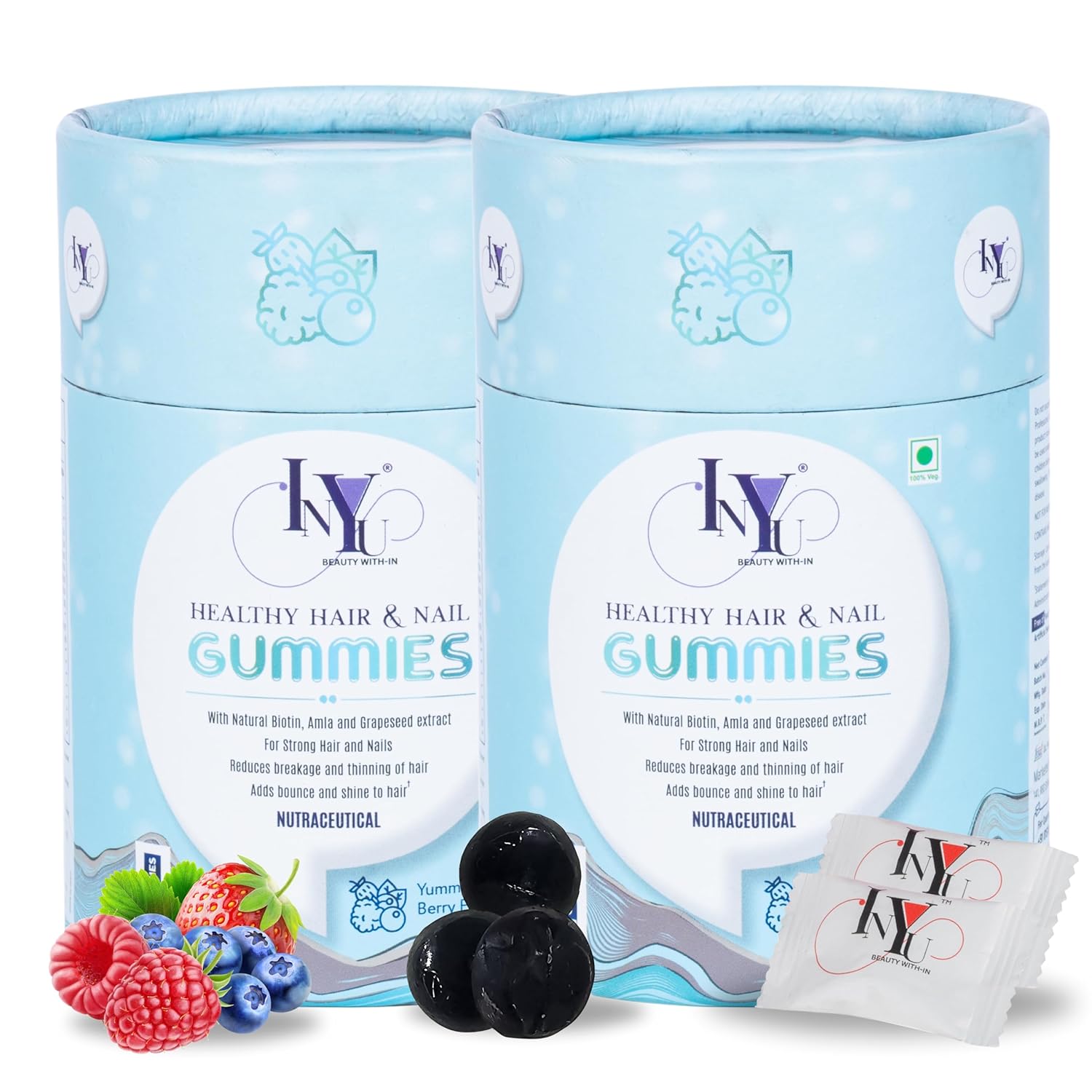 Inyu Healthy Hair & Nail Gummies for Women & Men - 30 Gummies Each (Pack of 2)