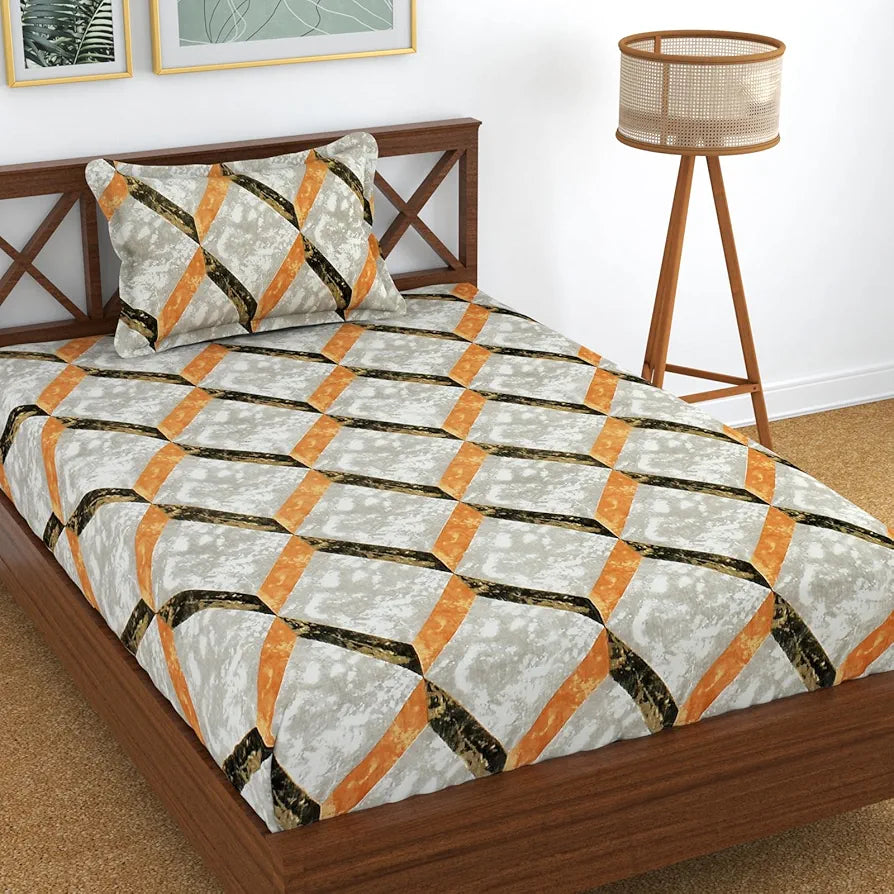 Homefab India 180 TC Microfiber Single BedSheet with 1 Pillow Cover Beige Brown