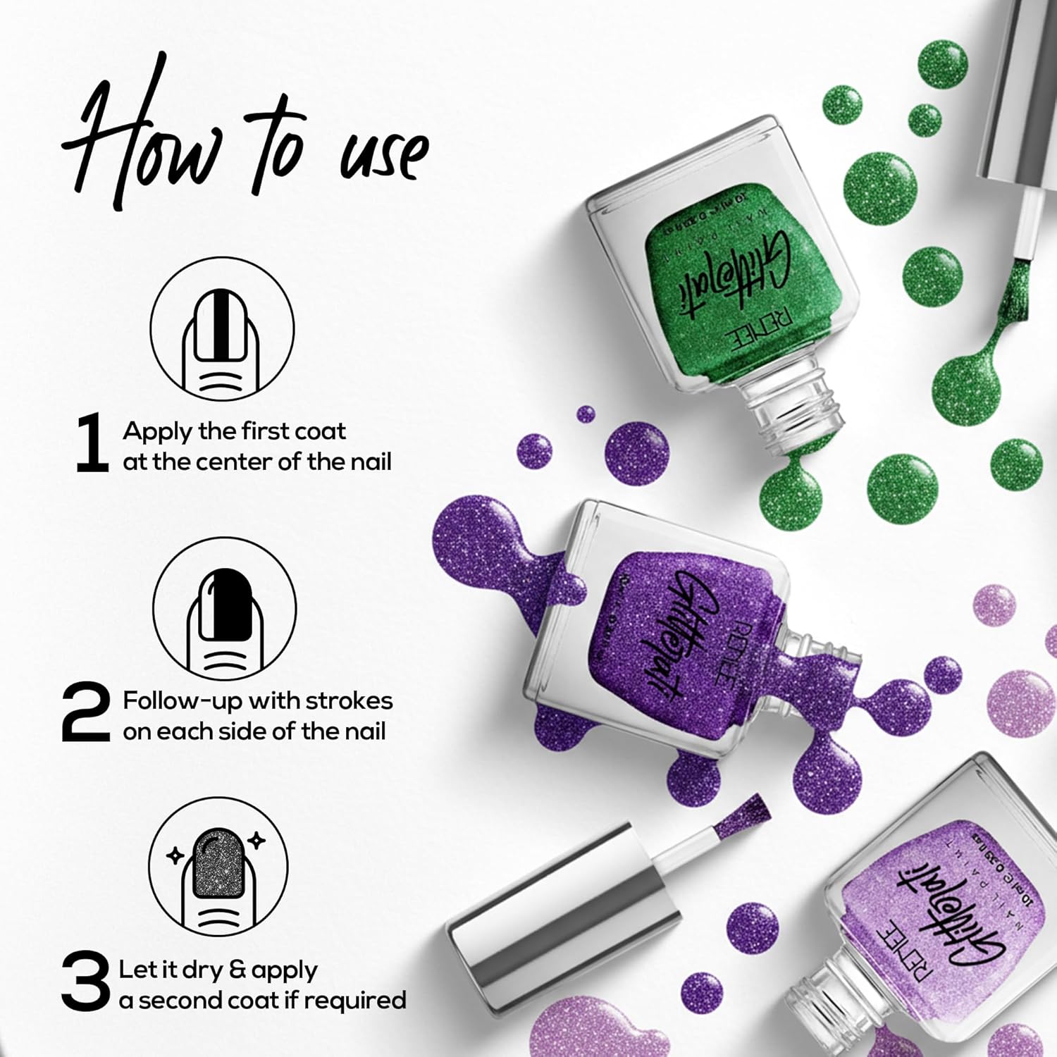 RENEE Glitterati Nail Paint - Lavender Glaze, Glittery Finish, Long Lasting, Chip resisting Formula with High Glitter & Full Coverage, Acetone & Paraben Free, 10 Ml