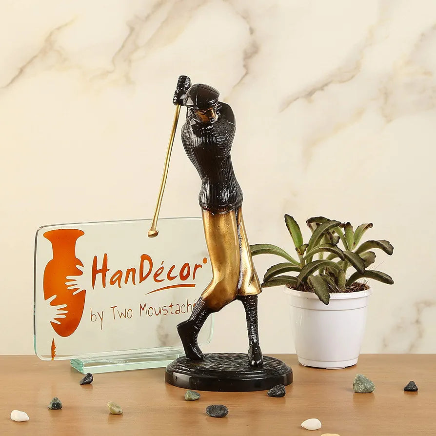 Two Moustaches Golfer Shot Brass Showpiece Figurine