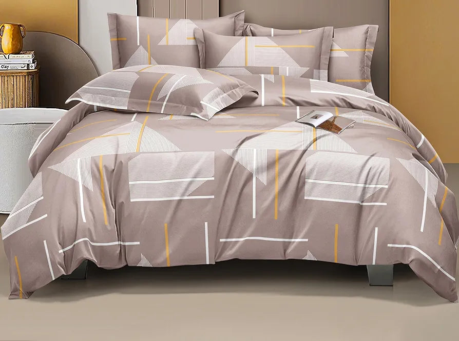 The Home Style Supersoft Cotton King Size Printed Flat Double Bedsheet wih 2 Pillow Cover 400 TC Sand Stone Colour