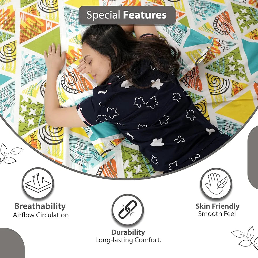 Divine Casa 144 TC 100% Cotton Double Bedsheet with 2 Pillow Covers  Abstract Pattern Colour Mustard