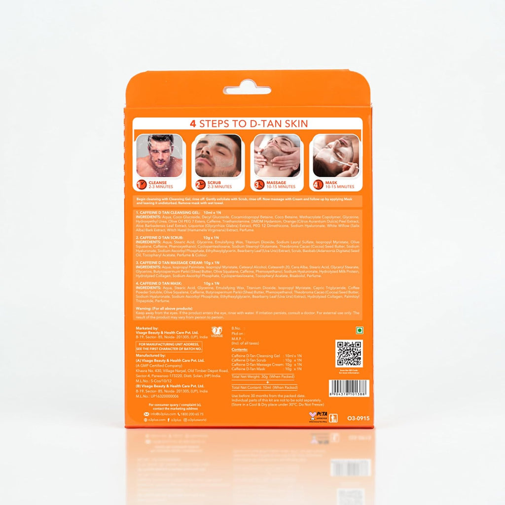 O3+ Caffeinated D-Tan Facial Kit for removing dirt toxins oil and sweat single session for All Skin Types 40 GM