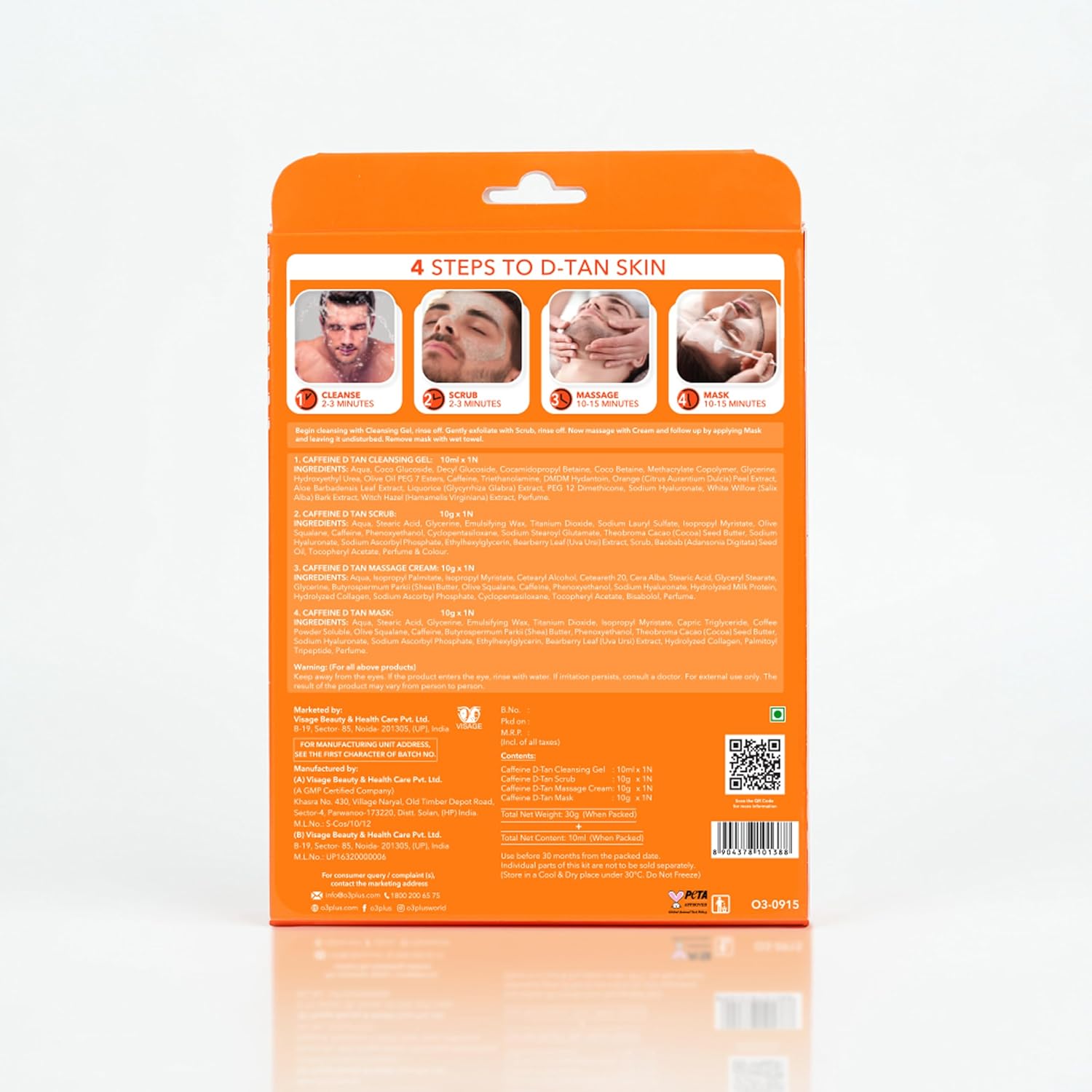 O3+ Caffeinated D-Tan Facial Kit for removing dirt toxins oil and sweat single session for All Skin Types 40 GM
