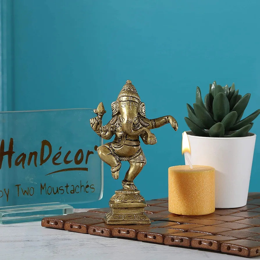 Two Moustaches Brass Dancing Ganesha Decor Idol