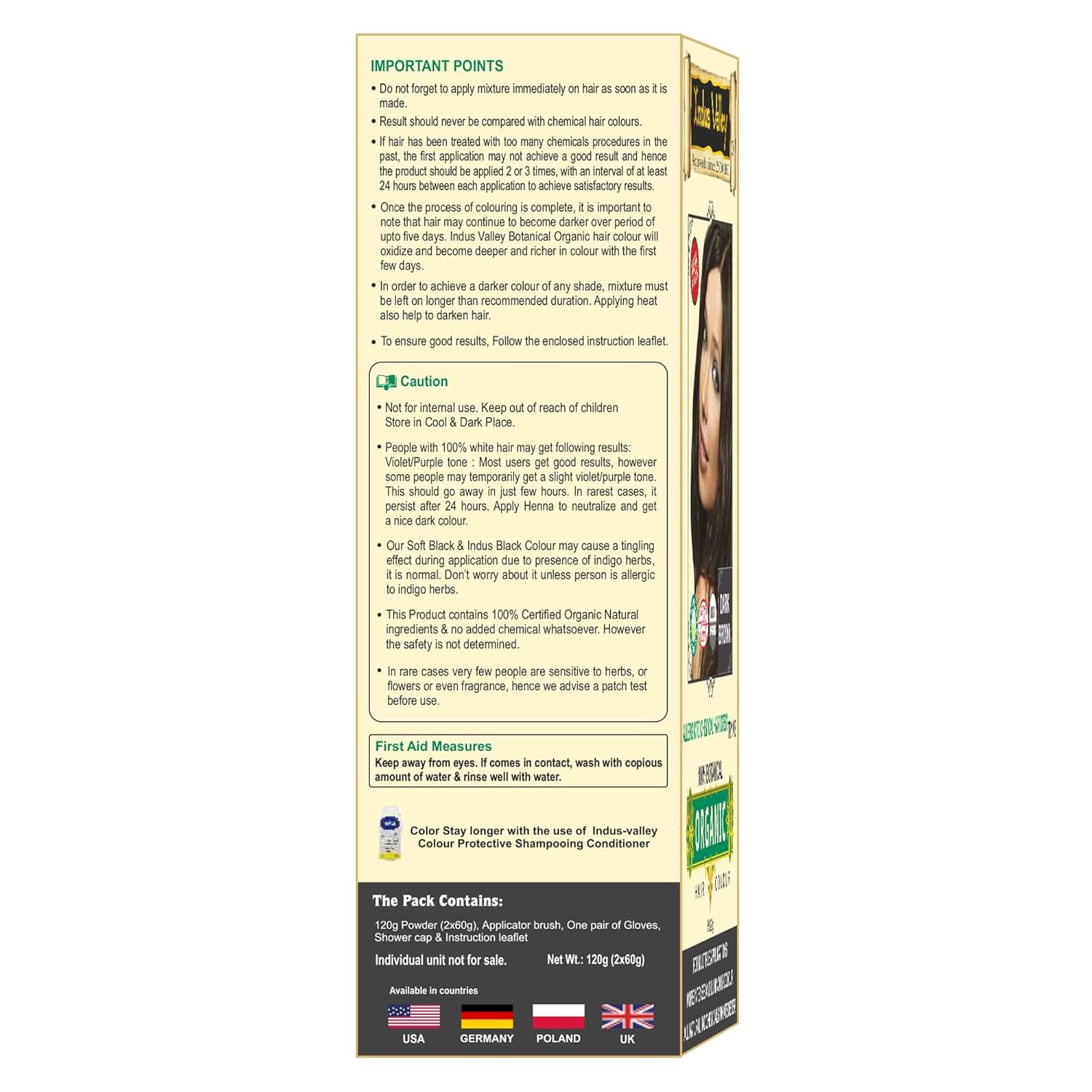 INDUS VALLEY 100% Botanical Dark Brown hair Color Dermatologist Recommended, Safe for Pregnent & Lactating Mother (120g)