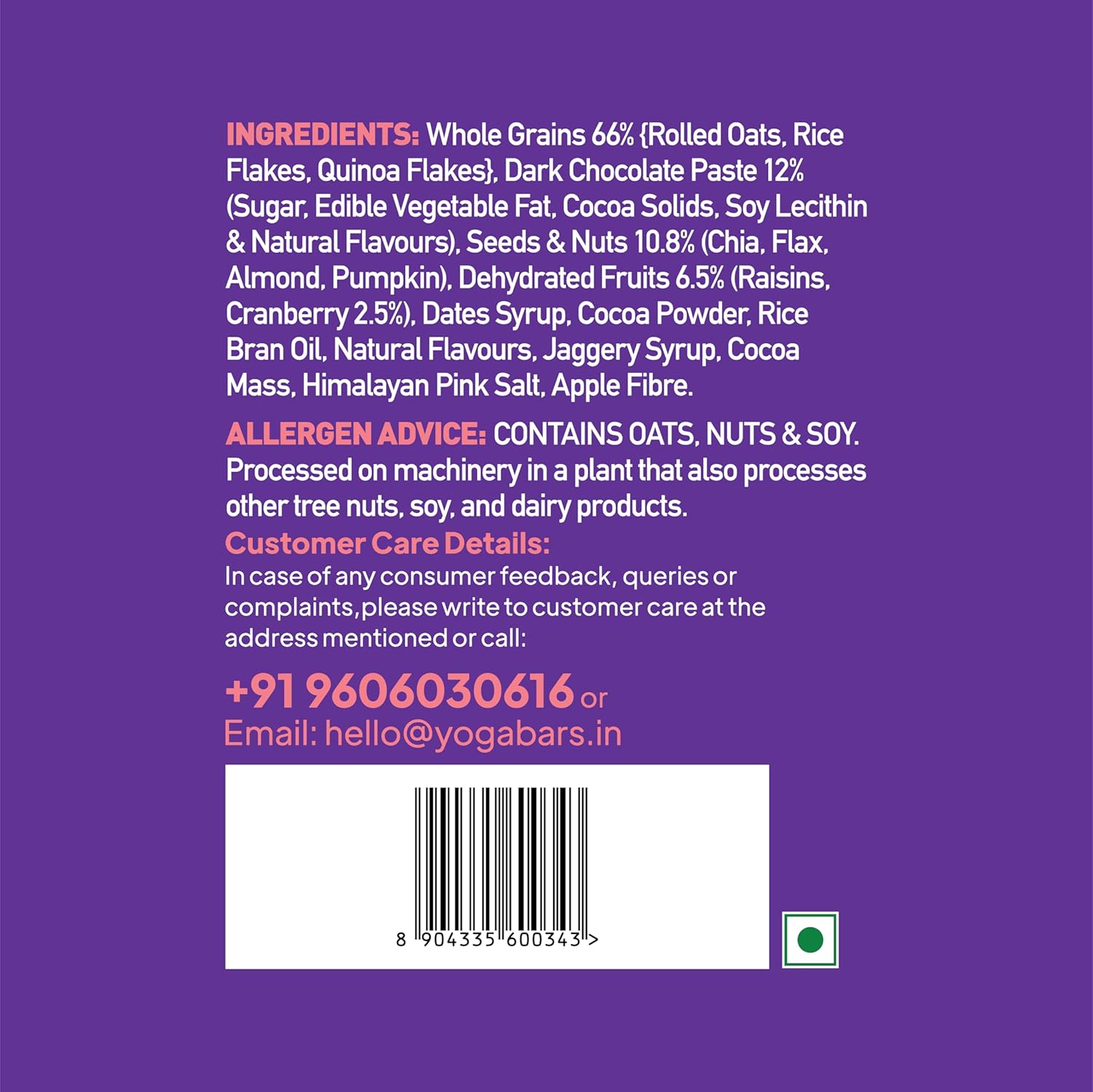 Yogabar Wholegrain Breakfast Muesli - Dark Chocolate and Cranberry, 700g (Super Saver Pack)