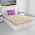 Divine Casa 144 TC 100% Pure Cotton Single Bed Bedsheet with 1 Pillow Cover Wavy Pattern Colour Charcoal Yellow