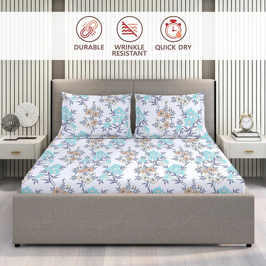 Layers Be Bold Cotton Bedsheet Set for All Seasons Lightweight 140 TC Queen Size Sheen Green Color