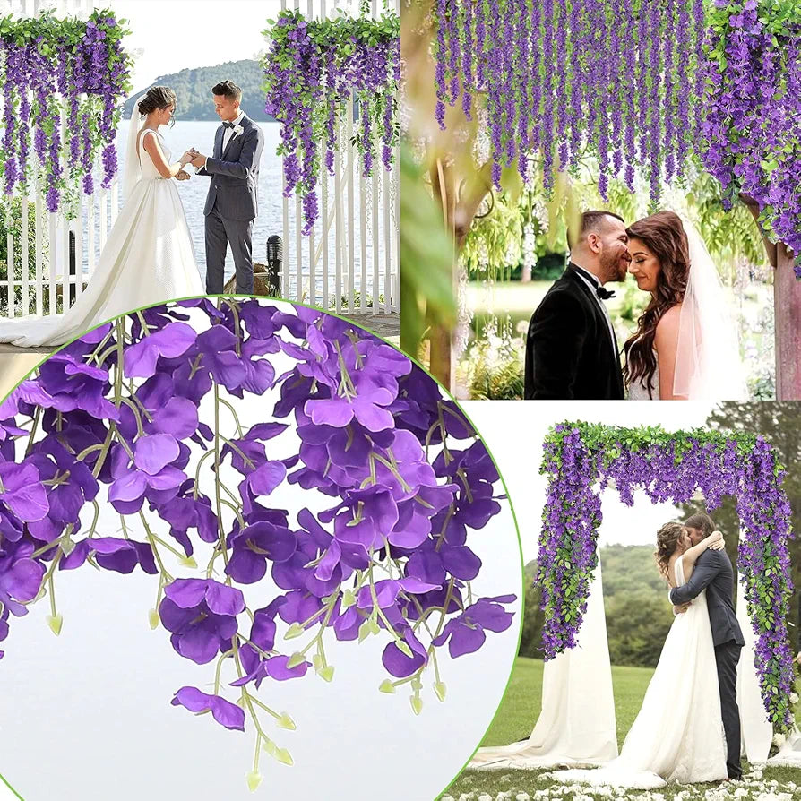 Wisteria Artificial Flowers Garland 5Pcs Total 36FT Purple Wisteria Hanging Flowers