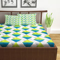Divine Casa 144 TC 100% Cotton Double Bedsheet with 2 Pillow Covers Floral Pattern Colour Sky Blue & Lemon