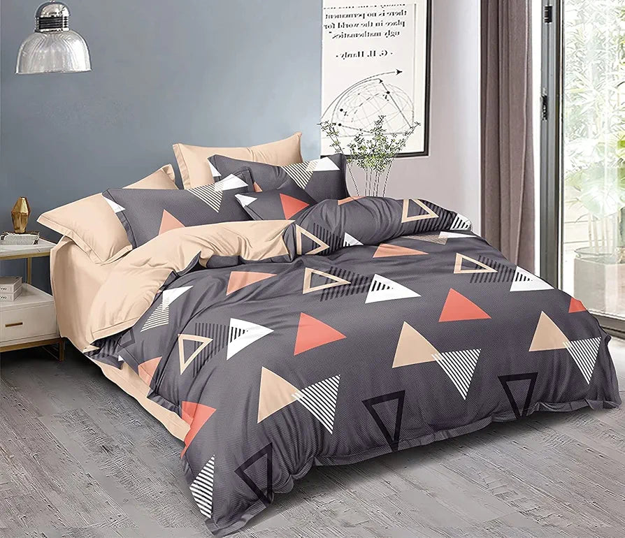 The Home Style Super Soft Microfiber 6D Flat King Size Double Bed Bedsheet  With 2 Pillow Cover 300 TC Graphite Triangle