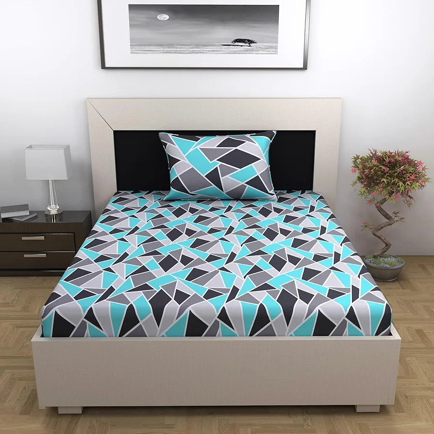 Divine Casa 144 TC 100% Cotton Bedsheet for Single Bed with 1 Pillow Cover Crystal Colour Teal