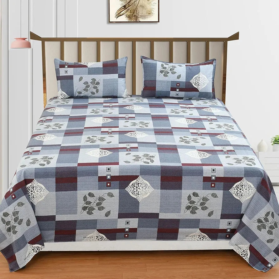 HomeKart Ultra Super Soft Pure Cotton Double Bedsheet with Two Pillow Covers for Your Bedroom Floral & Block Printed Premium Bedsheet  300 TC Blue & White