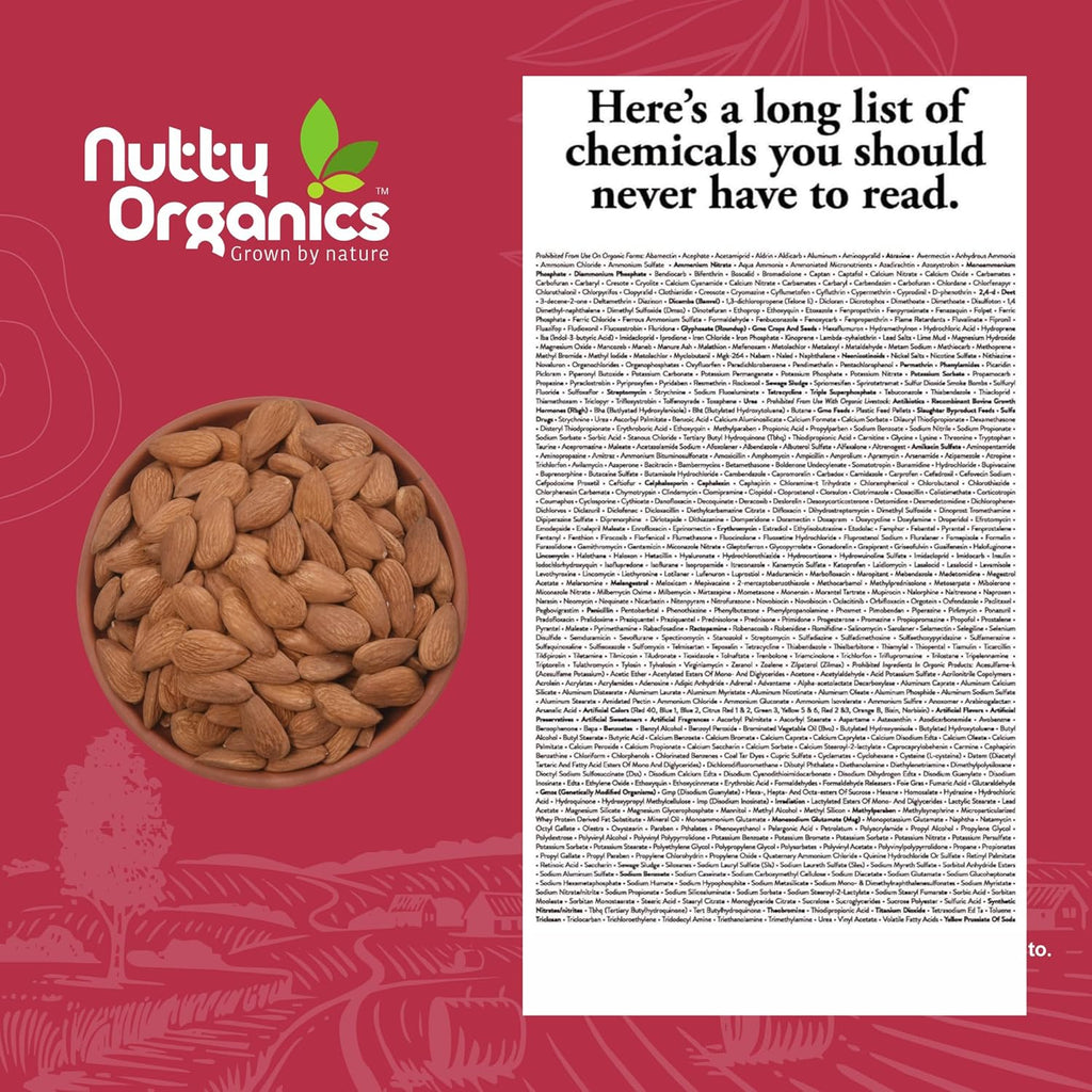 Nutty Organics California Almonds| Hand Selected Jumbo | Tasty & Healthy | High in Protein & Dietary Fiber | Nutritious | Healthy Dry Fruit