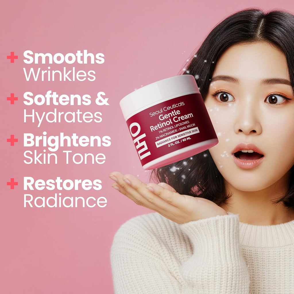 SeoulCeuticals Korean Retinol Night Cream for Face â€“ K Beauty 1% Retinol Cream with 97.5% Snail Mucin & 2% Niacinamide â€“ Lightweight Moisturizer for Sensitive Skin â€“ 2oz