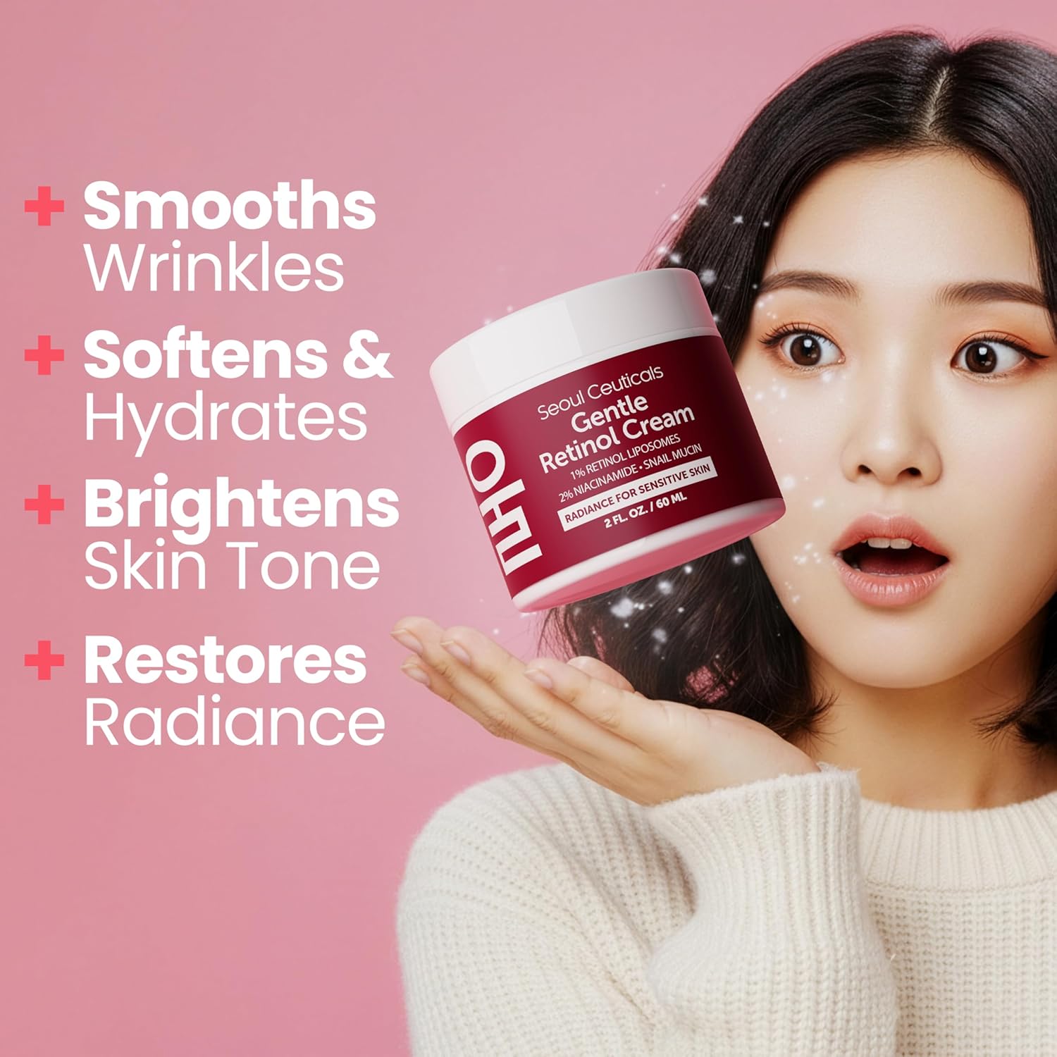 SeoulCeuticals Korean Retinol Night Cream for Face â€“ K Beauty 1% Retinol Cream with 97.5% Snail Mucin & 2% Niacinamide â€“ Lightweight Moisturizer for Sensitive Skin â€“ 2oz
