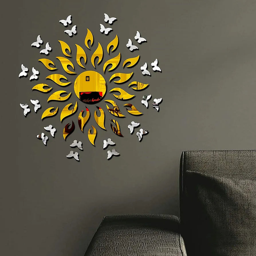 Bikri Kendra Sun Golden 20 Butterfly Silver Acrylic Animals Wall Refrigerator Sticker Gold