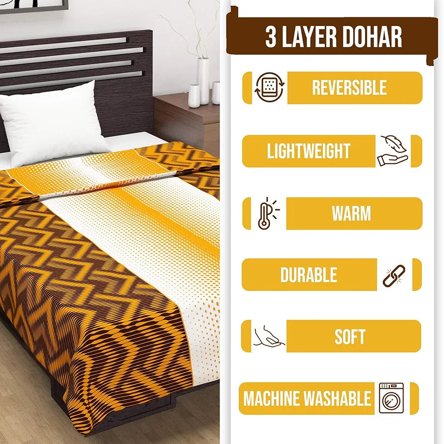 Divine Casa 120 GSM Microfiber Double Dohar Soft & Lightweight Throw Blanket Chevron Pattern Colour Orange Chevron
