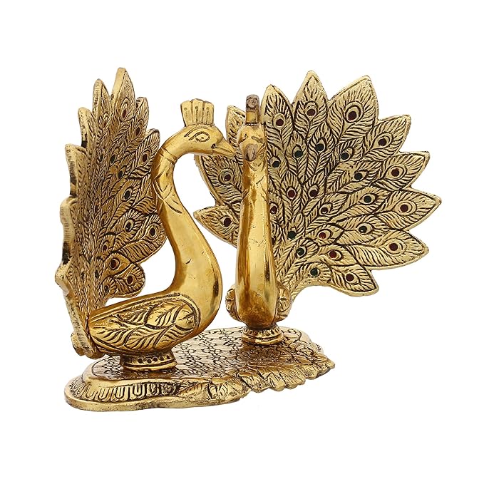 Ecraftindia Loving Golden Swan With Feather Couple 6inch Decorative Metal Figurine