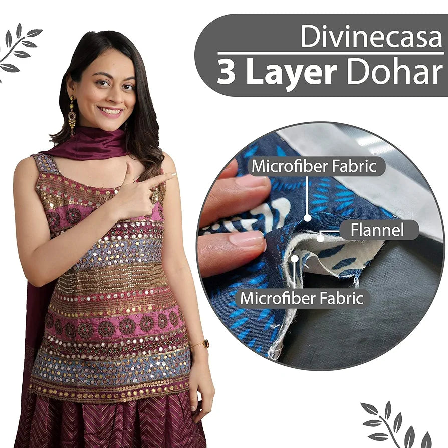Divine Casa 120 GSM Microfiber Double Dohar Soft & Lightweight Throw Blanket Zig-Zag Pattern Colour Anthracite