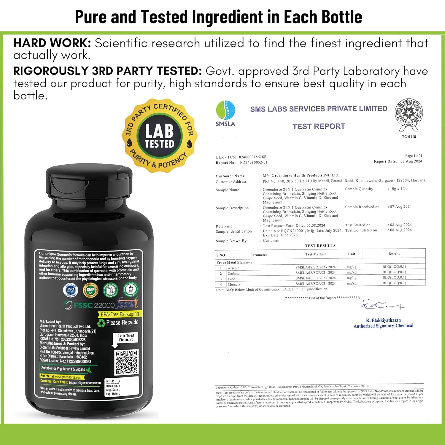 GREENDORSE Premium Quercetin with Bromelain, Stinging Nettle, Grape Seed, Vitamin C & D, Zinc, Magnesium – 8-in-1 Immune Support Supplement – Antioxidant, Allergy Relief, Cardiovascular & Respiratory Health – 60 Vegan Capsules