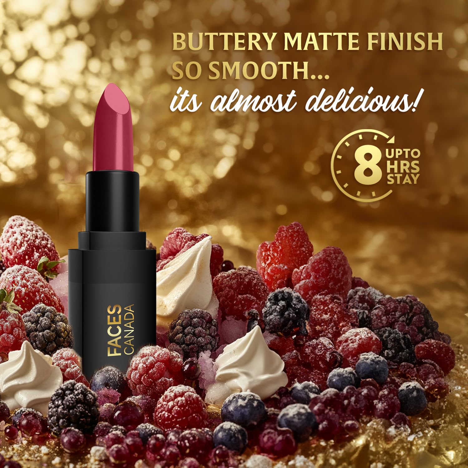 FACES CANADA Comfy Matte Wow Bullet Lipstick - Berry SoufflÃ© (Pink) 4.2g | Smooth Matte Finish | Highly Pigmented | Long Lasting | Super Hydrating | Glides Effortlessly | One Swipe Application | Non Drying | No Cracking
