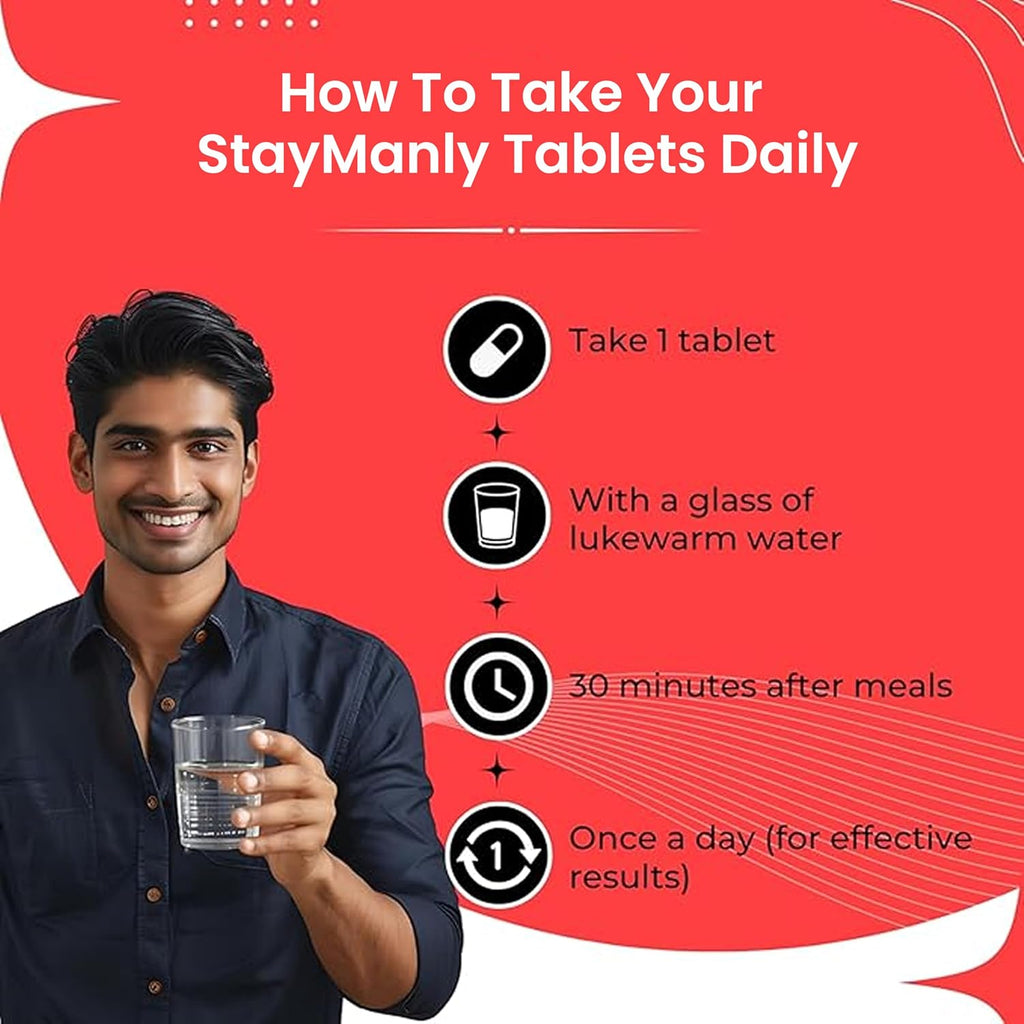 Nirvasa StayManly Tablets (30 Tabs) | Ayurvedic Strength, Stamina & Performance Booster | Boosts Energy, Endurance & Vitality | Tribulus Terrestris, Ashwagandha, Safed Musli & Shilajit