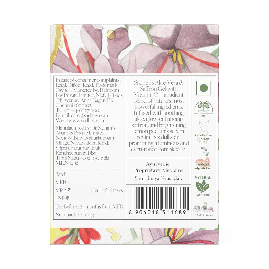 Sadhev's Aloe Vera & Saffron Face Gel with Vitamin C For Radiance, Suitable for All Skin Type, Paraben & Sulphate Free