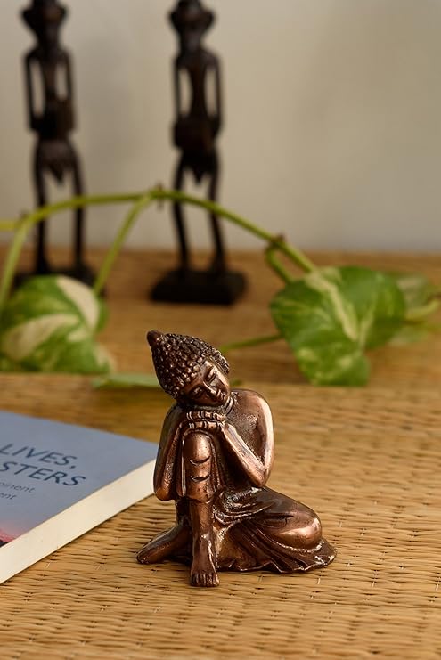 Ecraftindia Resting Buddha on Knee Metal Showpiece | Brown