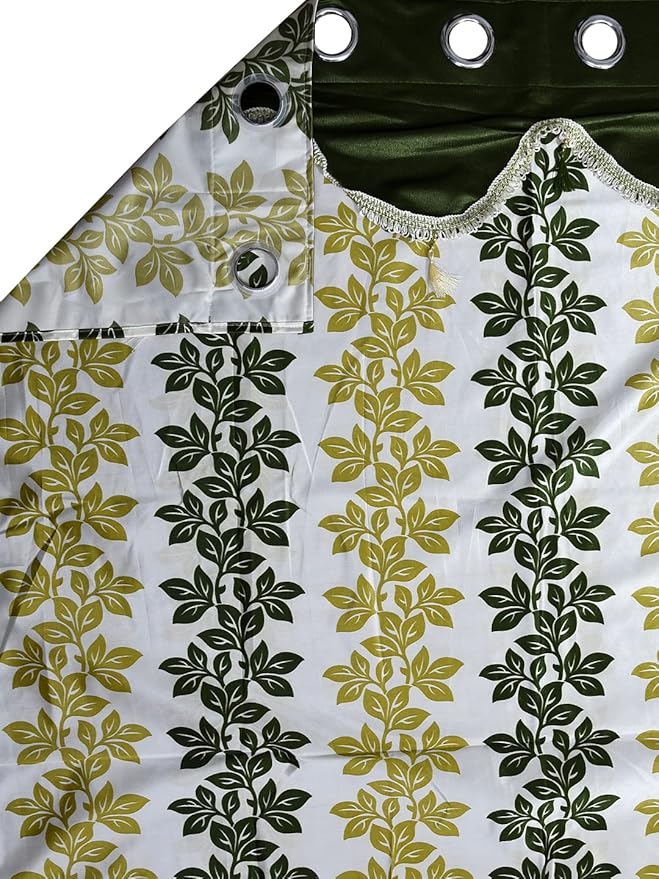 Cortina 2 Piece Floral Design Panel Eyelet Polyester Door Curtains | 7 Feet | Green