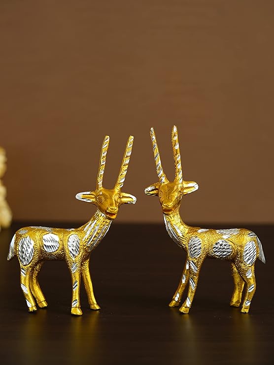 Ecraftindia Set of 2 Engraved Golden Deer Handcrafted Decorative Metal Figurine