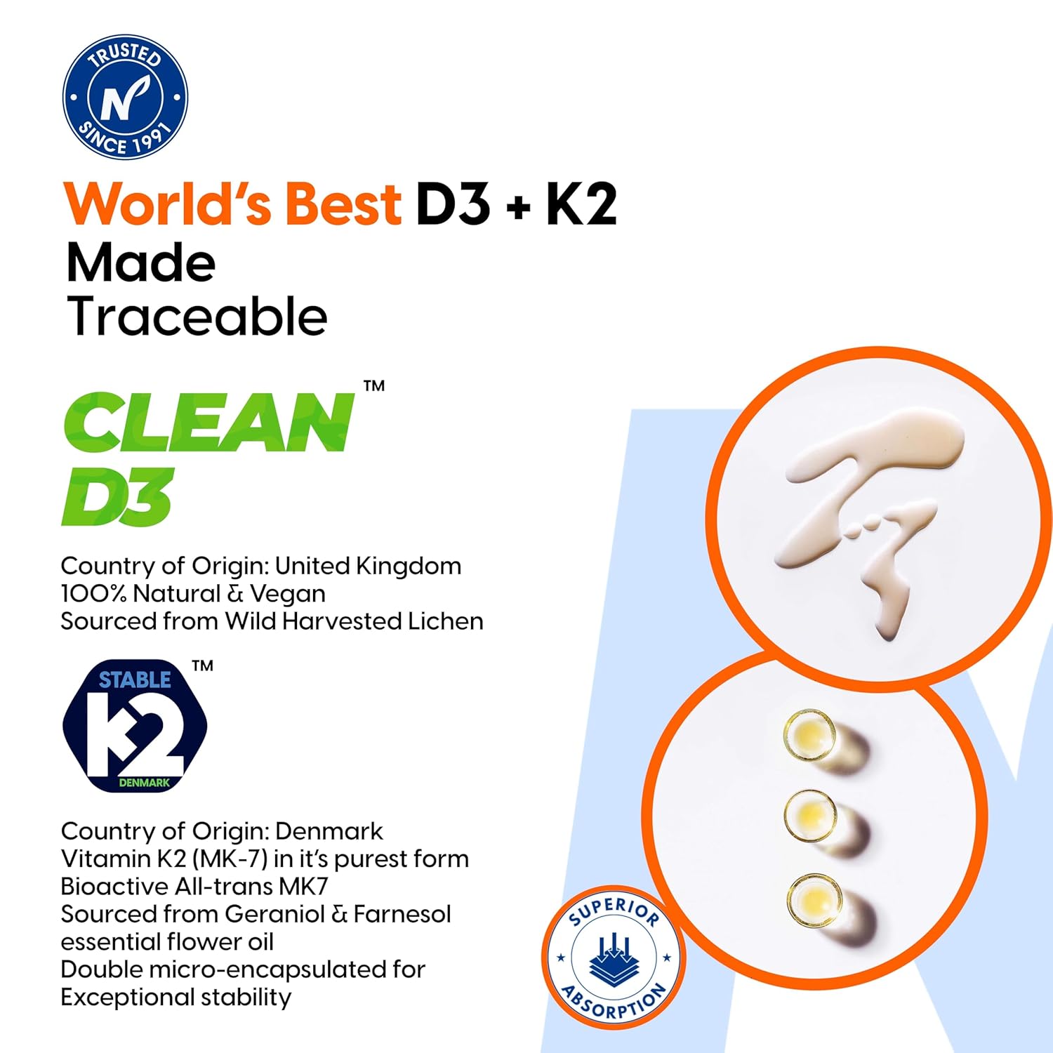 The Nature's Society Â® Vitamin D3 K2 Supplement | D3 from UK | K2 MK7 from Denmark | For Calcium Utilization, Bone Strength & Heart Health | D3 Supplement For Immunity | Vegan D3 - Lichen - 120 Veg Tablets (120 count)