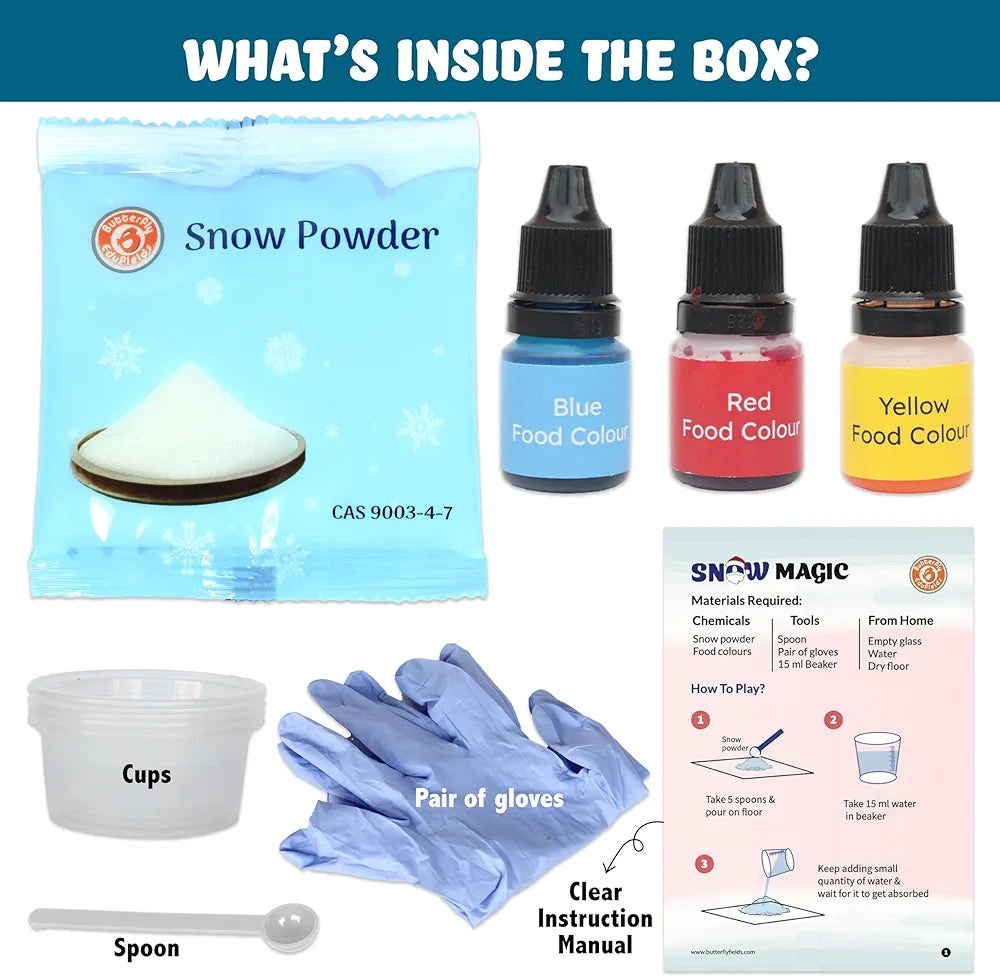 Butterfly Edufields Snow Magic Science Kit for Kids, Ages 4-15, Make Instant Colourful Snowman, Non-Toxic Reusable