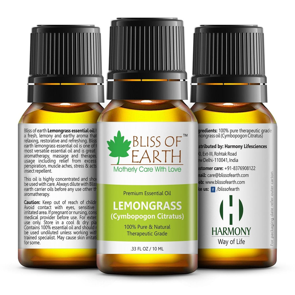 Bliss of earth Lemongrass Essential Oil,100% Pure Steam Distilled 10 ml