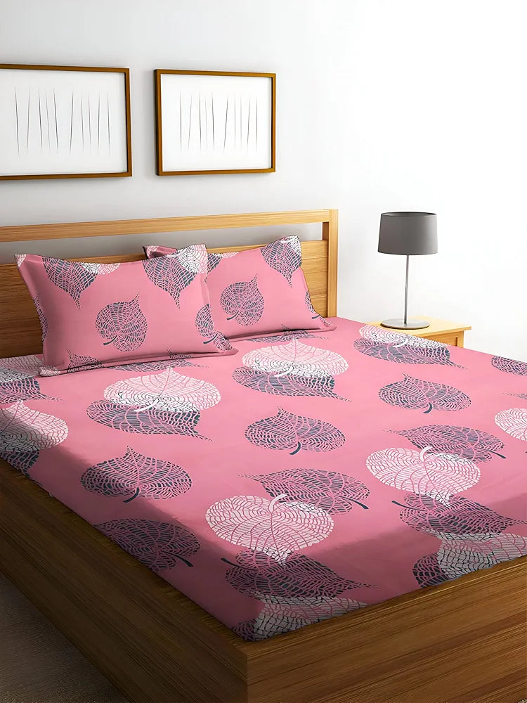 Starnstyle Polycotton 220 TC Floral Printed King Size Double Bedsheet with 2 Pillow Covers Oxford