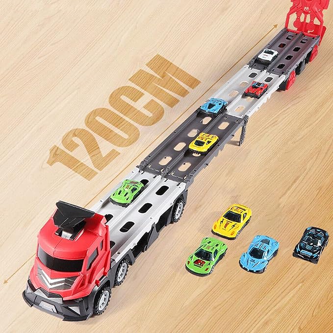 Kidology Car Carrier Truck Toy Set for 3+ Years Old Kids Red Color