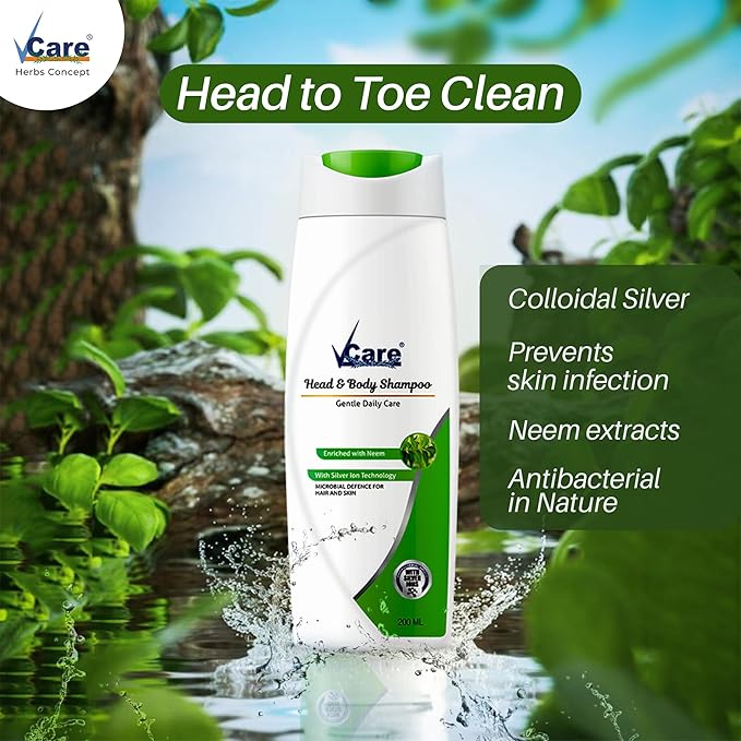 VCare Head & Body Shampoo for Hair & Skin - 200 ml (Pack Of 3)