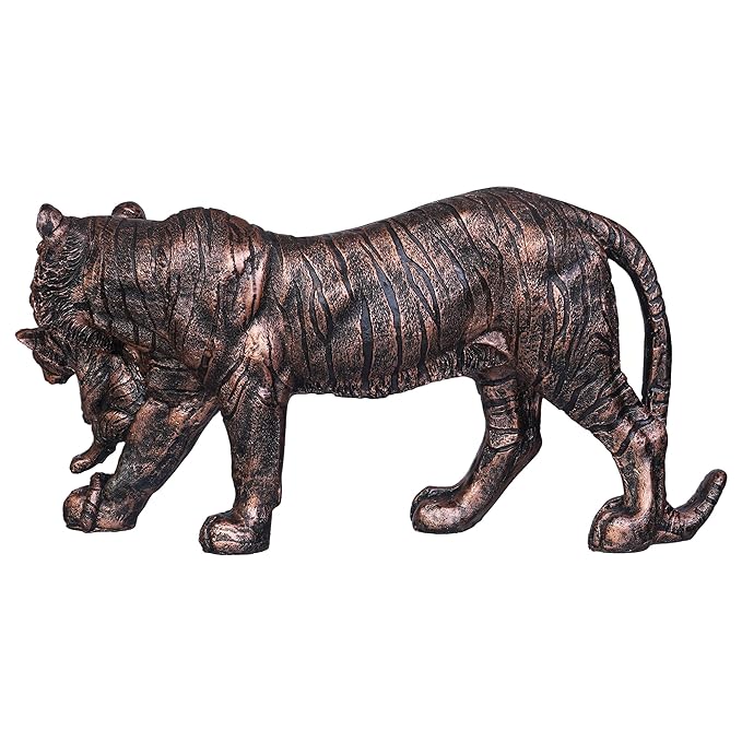 Ecraftindia Rustic Brown Polyresin Lioness With Cub Statue Animal Figurine Decorative Showpiece