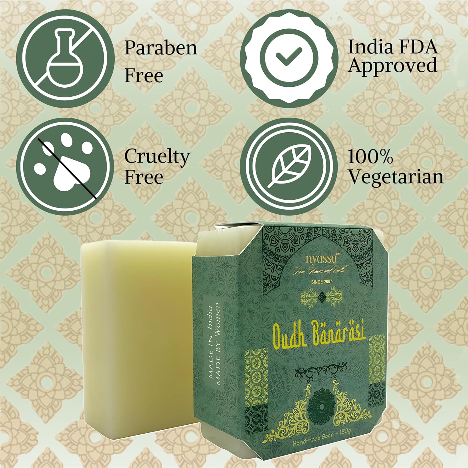 Nyassa Luxurious Oudh Banarasi Handmade Natural Bathing Soap - 150 gms