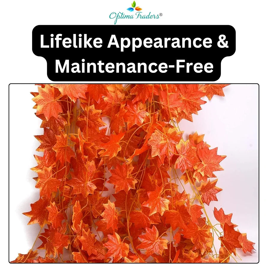 Polyester Artificial Maple Plant Creepers Leaves for Wall Hangings Orange