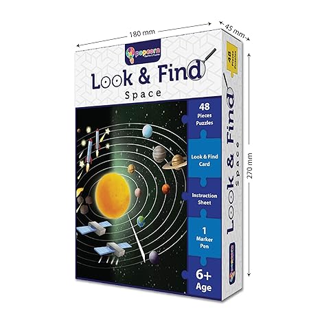 Popcorn Games & Puzzles Look and Find Space 48 Piece Puzzle with 1 Marker for 5 to 8 Years Old Children