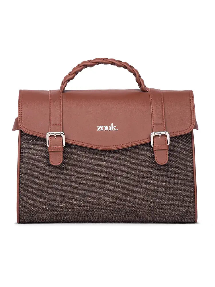 Zouk Women's Konkona Heritage Satchel Bag Jute & Leather