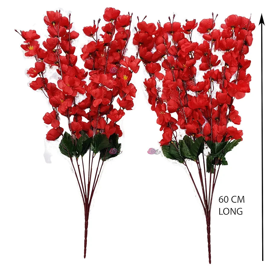 Artificial Flowers Bunch for Decoration Cherry Blossom Ideal for vase Without vase Red