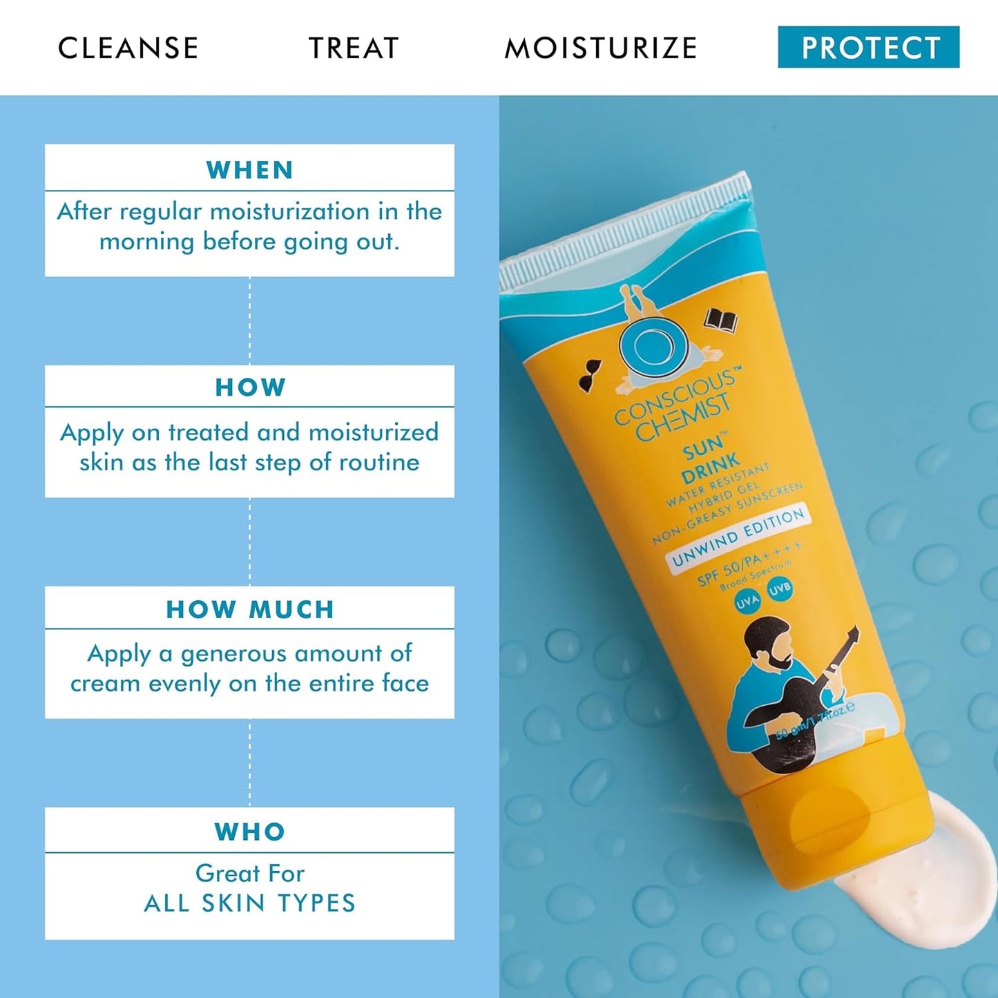 Conscious Chemist Sun Drink Hybrid SPF 50 PA++++ Sunscreen Unwind Edition - 50 gms