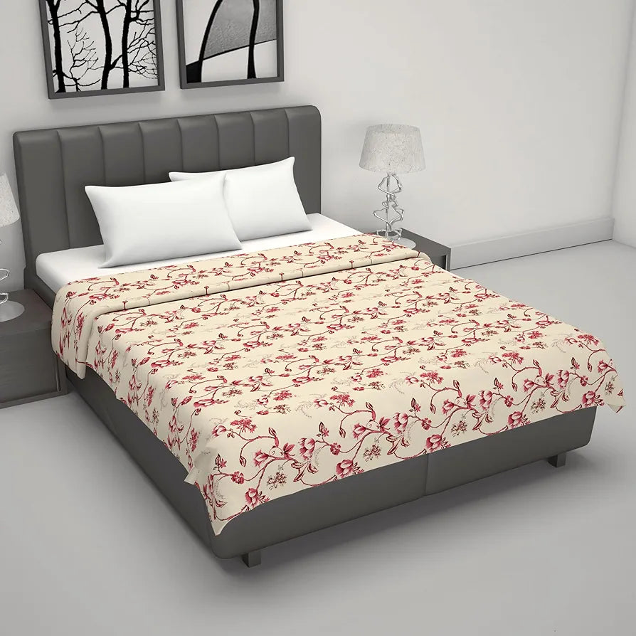 Divine Casa Floret 100% Cotton Double Dohar 120 GSM Soft & Lightweight Throw Blanket Colour Summer Fern