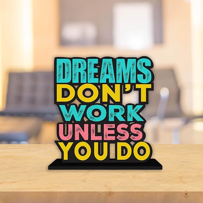 Artvibes Wooden Idols and Figurine Dream Don't Work Unless You Do Motivational Quotes Table Decor for Office Desk Showpiece