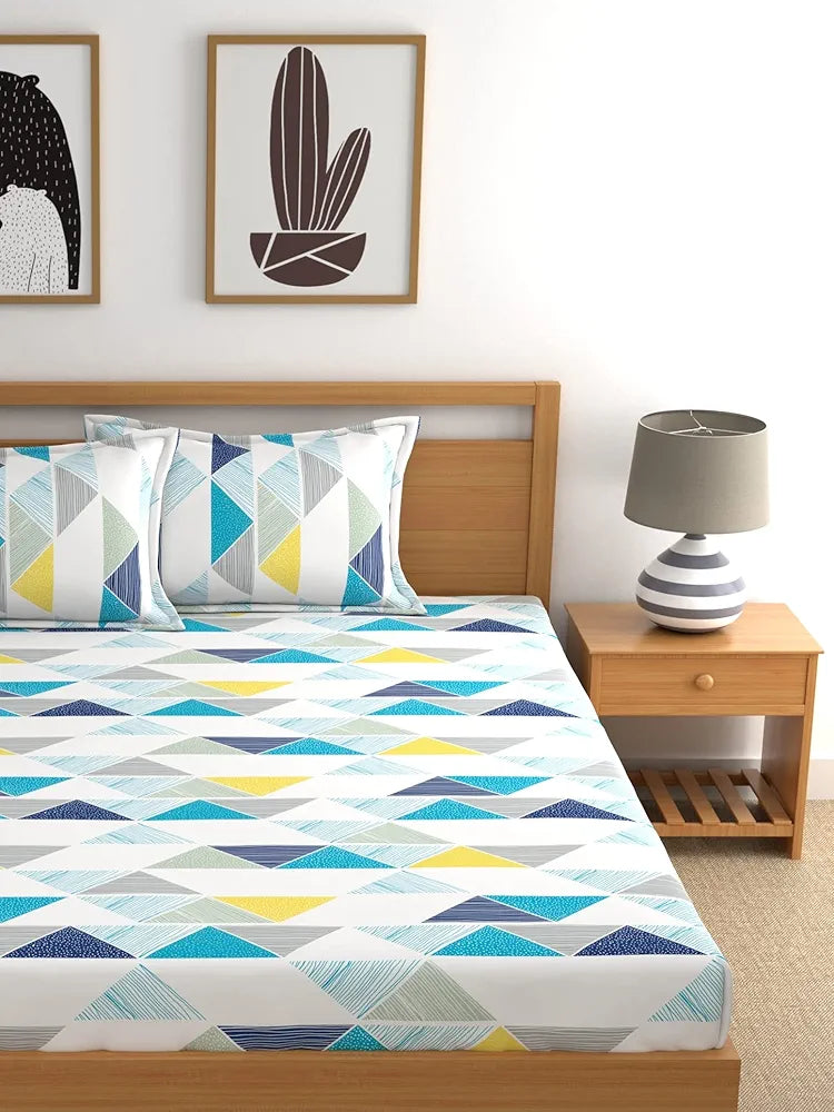 Dreamscape Cotton Double Bedsheet with 2 Pillow Covers Floral Teal Blue